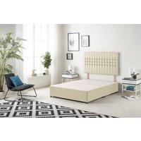 Somnior Galaxy Divan Bed Base with Headboard Linen Fabric in Cream | Size: Single
