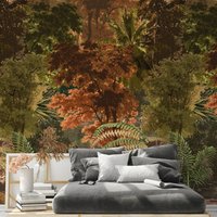 Grandeco Tapestry Jungle Forest Trees 3 lane Repeatable Wallpaper Mural 159cm in Burnt Orange