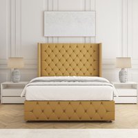 BSSPOKE Mayfair Plush Velvet Divan Bed 54" Headboard & Mattress No Drawers in Mustard | Size: Double