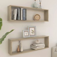 Berkfield Home Wall Cube Shelf 2 pcs Sonoma Oak 100x15x30 cm Engineered Wood in Brown | Size: 100 x 15 x 30 cm