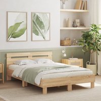 Berkfield Home Bed Frame with LED without Mattress Sonoma Oak 135x190 cm Double in Brown