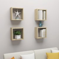 Berkfield Home Wall Cube Shelves 4 pcs Sonoma Oak 30x15x30 cm in Brown | Size: 30 x 15 x 30 cm