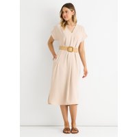 Gini London Women's Beige Air Flow Belted Oversized Dress | Size: Medium/Large