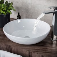 Nes Home 410mm Large Round Cloakroom Stand Alone Counter Top Basin Sink Bowl in White