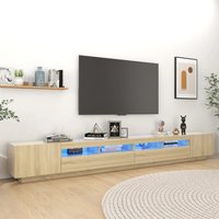Berkfield Home TV Cabinet with LED Lights Sonoma Oak 300x35x40 cm in Brown | Size: 300 x 35 x 40 cm