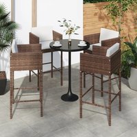 Berkfield Home Bar Stools 4 pcs with Cushions Brown Poly Rattan
