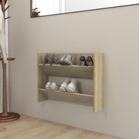 Berkfield Home Wall Shoe Cabinet Sonoma Oak 80x18x60 cm Engineered Wood in Brown | Size: 80 x 18 x 60 cm