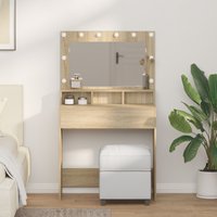 Berkfield Home Dressing Table with LED Lights in Sonoma Oak - 79x41x135 cm in Brown | Size: 79 x 41 x 135 cm