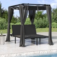 Berkfield Home Double Sun Lounger with Side & Top Curtains Anthracite in Black