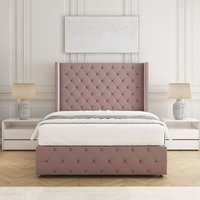 BSSPOKE Ruby Divan Bed Set Plush Velvet 54" Headboard & Mattress No Drawers in Pink | Size: Super King