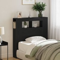 Berkfield Home Storage Headboard with LED Lights Black Oak 100x18, 5x103, 5 cm