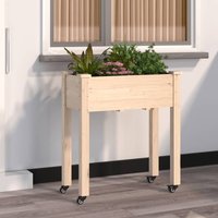 Berkfield Home Wheeled Planter with Liner 71x37x80 cm Solid Wood Fir in Brown | Size: 71 x 37 x 80 cm