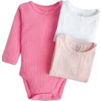 Cool Club Girl's 3-Pack Ribbed Long Sleeve Bodysuits with Bow in Pink | Size: 9-12 m