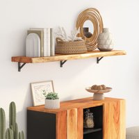 Berkfield Home Wall Shelf 110x30x3.8 cm Rectangular Solid Wood Acacia Live Edge in Brown