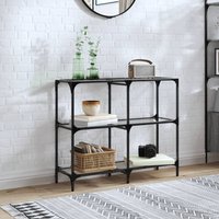 Berkfield Home Console Table with Transparent Glass Top 98x30x81 cm Steel in Black | Size: 98 x 30 x 81 cm