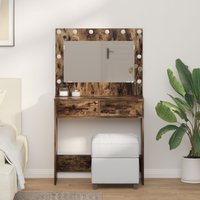 Berkfield Home Dressing Table with LED Lights Smoked Oak 78.5x41x135 cm in Brown