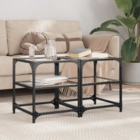 Berkfield Home Coffee Tables with Transparent Glass Top 2 pcs 40x40x45 cm Steel in Brown | Size: 40 x 40 x 45 cm