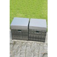 Fimous 2 PC Rattan Small Footstool Dark Grey Mixed