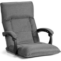 Costway Adjustable Floor Chair Gaming Floor Chair Lazy Sofa W/ Linkage Armrest in Grey