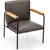 Costway PU Leather Accent Chair Upholstered Armchair With Comfy Backrest & Seat Cushion in Grey