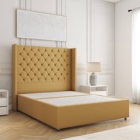 BSSPOKE Winchester Divan Bed Plush Velvet 54"Headboard No Mattress No Drawers in Mustard | Size: Super King