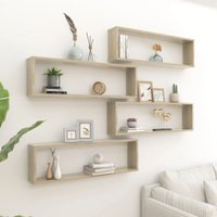 Berkfield Home Wall Cube Shelf 4 pcs Sonoma Oak 100x15x30 cm Engineered Wood in Brown | Size: 100 x 15 x 30 cm