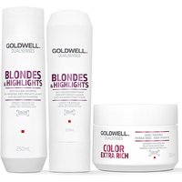 Goldwell Dual Senses Blonde & Highlights Anti-Yellow Shampoo 250ml, Conditioner 200ml & 60 Second Treatment 200ml Pack in Clear