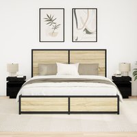 Berkfield Home Bedside Cabinet with LED Lights 2 pcs Black Oak 40x39x48, 5 cm