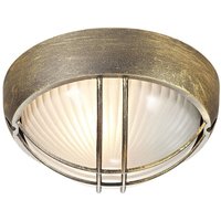 Happy Homewares Die Cast Aluminium Outdoor Circular Bulkhead Porch or Wall Light in Metallic Gold