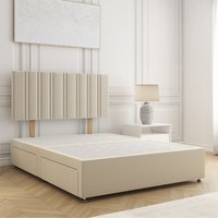 BSSPOKE Sienna Plush Velvet Divan Bed Set 24"Headboard & 4Drawers No Mattress in Cream | Size: Small Double