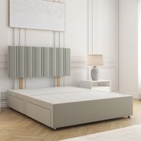 BSSPOKE Sienna Divan Bed Plush 24" Headboard & 2Drawers Same Side No Mattress in Silver | Size: Double