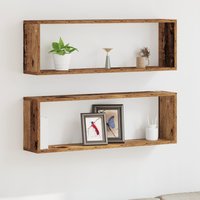 Berkfield Home Wall Shelves 2 pcs Old Wood 80x15x26 cm Engineered Wood in Brown | Size: 80 x 15 x 26 cm