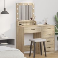 Berkfield Home Makeup Table with LED Lights in Sonoma Oak - 50x41x135 cm in Beige | Size: 50 x 41 x 135 cm