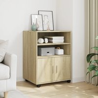 Berkfield Home Rolling Cabinet Sonoma Oak 60x48x81 cm Engineered Wood in Brown | Size: 60 x 48 x 81 cm