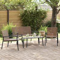 Berkfield Home 4 Piece Outdoor Coffee Set Brown Rattan & Steel