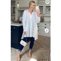CY Women's White Color Oversized Shirt Dress In Multi Tassel Stripe Design Fabric | Size: Medium/Large