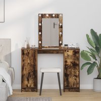 Berkfield Home Dressing Table with LED Lights Smoked Oak 102x33x135 cm in Brown | Size: 102 x 33 x 135 cm