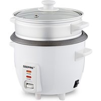 Geepas 0.6L Rice Cooker with Vegetable Steamer Non-Stick Inner Pot Automatic Cooking in White