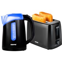 Geepas Kettle & Toaster Sets 1.7L 650W 2-Slice 6 Browning Blue LED Cool Touch in Black