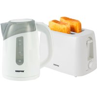 Geepas Kettle & Toaster Sets 1.7L 650W 2-Slice 6 Browning Blue LED Cool Touch in White