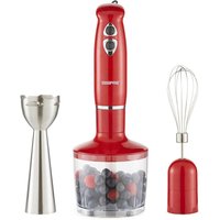 Geepas 3-in-1 Hand Blender Mixer Chopper Food Processor Stainless Steel Blades 400W in Red
