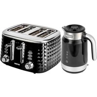 Geepas Kettle & Toaster Set 4 Slice Toaster 1750W & 1.7L Smart Kettle in Black