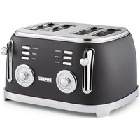 Geepas Retrovive 4 Slice Toaster 1500W Wide Slots 6 Browning Levels in Black