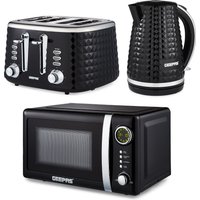 Geepas Argyle 1.7L Kettle & Toaster Set with Microwave 4 Slice Kitchen Set in Black