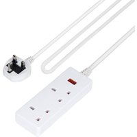 Geepas 2 Gang Extension Lead, 1M Cable with Neon Indicator Light in Off-White