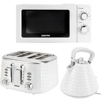 Geepas "Argyle" Matching 1.5L Kettle, Toaster & 20L Microwave Oven Set in White