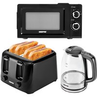 Geepas Kettle & Toaster Sets with 20L Microwave Oven 1.7L Illuminating Kettle in Black