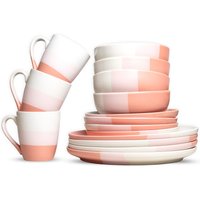Royalford 16 Piece Dinnerware Set Stoneware Dinnerware Set in Pink