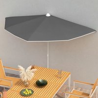 Berkfield Home Garden Half Parasol with Pole 180x90 cm Anthracite in Black
