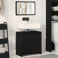 Berkfield Home Black Oak Bathroom Cabinet with Mirror - 60x33x61 cm, Made of Engineered Wood | Size: 60 x 33 x 61 cm